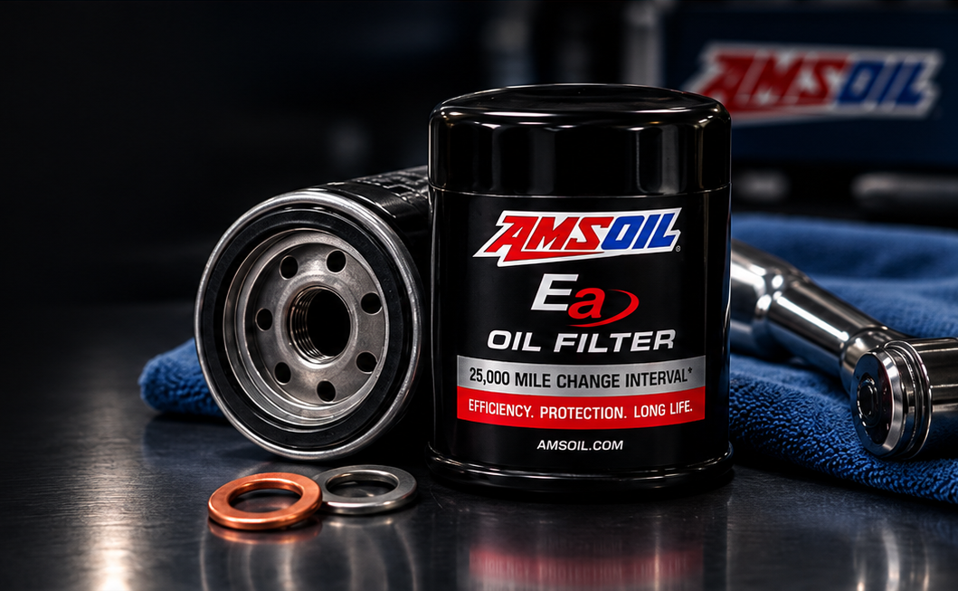 AMSOIL oil filters and new drain-plug crush washers used by Rooster Pi